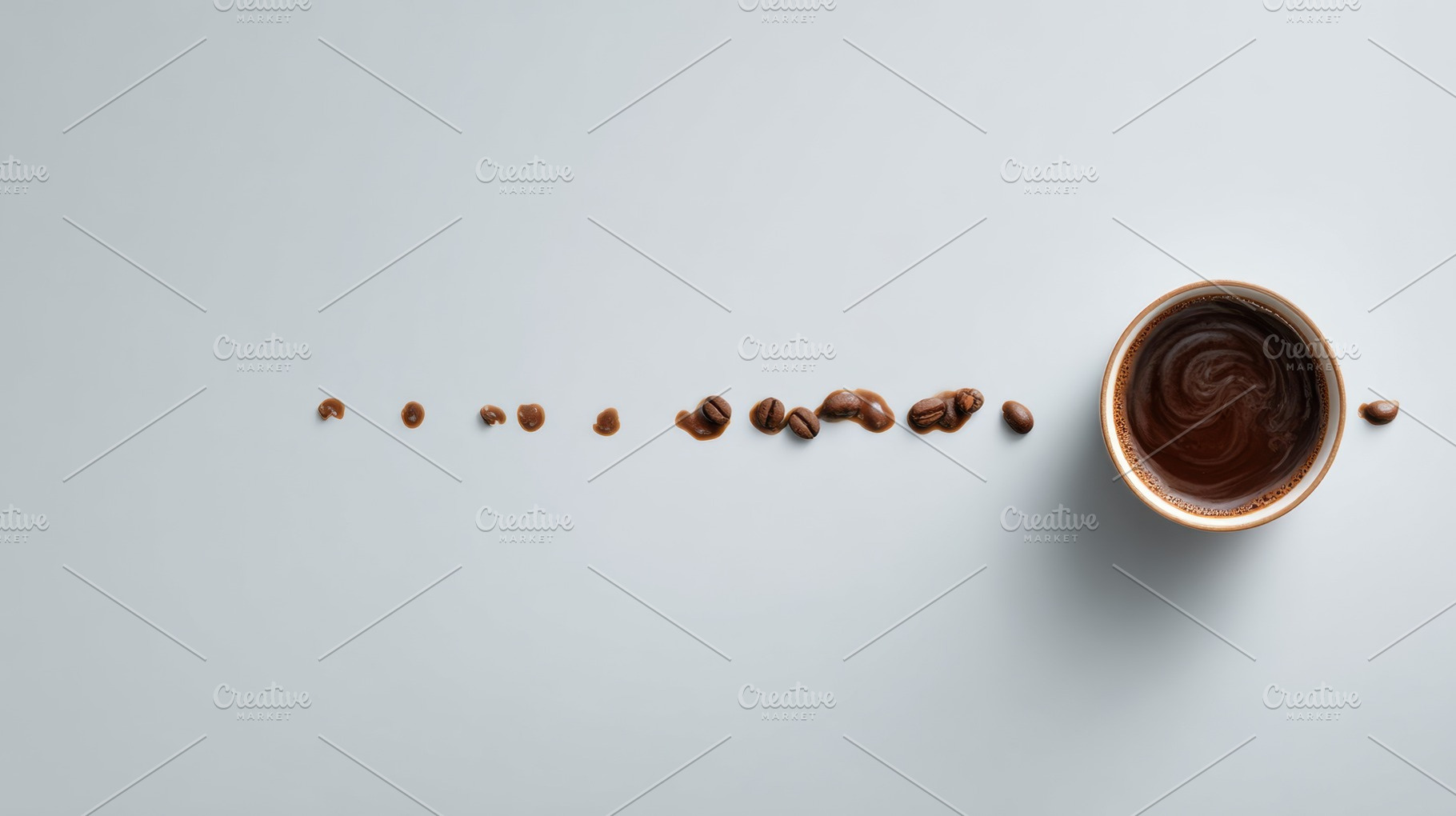 Coffee and beans in a line on table, a Photo by Beautiful things