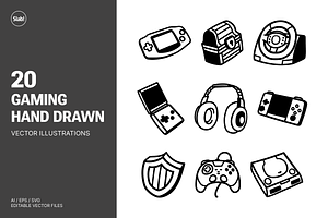 20 Gaming Hand Drawn Illustrations, an Object Illustration by SLAB! Design