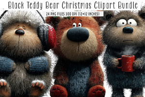 Black Teddy Bear Christmas Clipart, an Illustration by SinaCreation