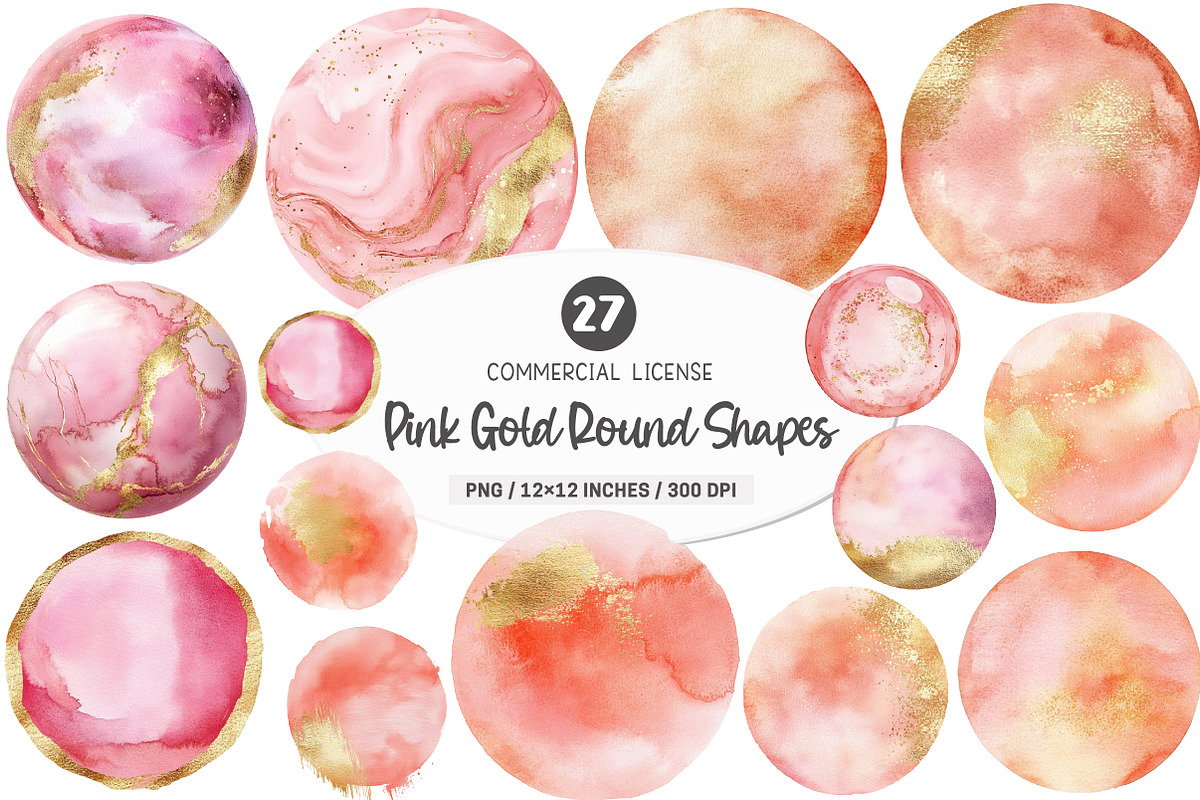Pink Gold Round Shapes Clipart, an Illustration by SinaCreation (Photo 1 of 5)
