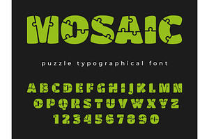 Puzzle alphabet. Jigsaw funny font