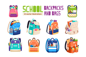 School backpacks and bags set, an Education Illustration by Good Studio