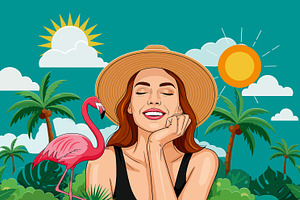 Happy Woman with a Hat Enjoying the, a Photo by angellodeco