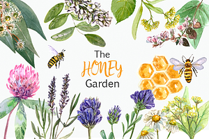 Watercolor Honey Garden Clip Art