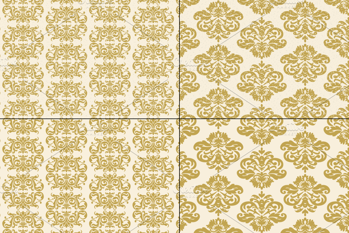 Seamless Gold Damask Patterns preview 7