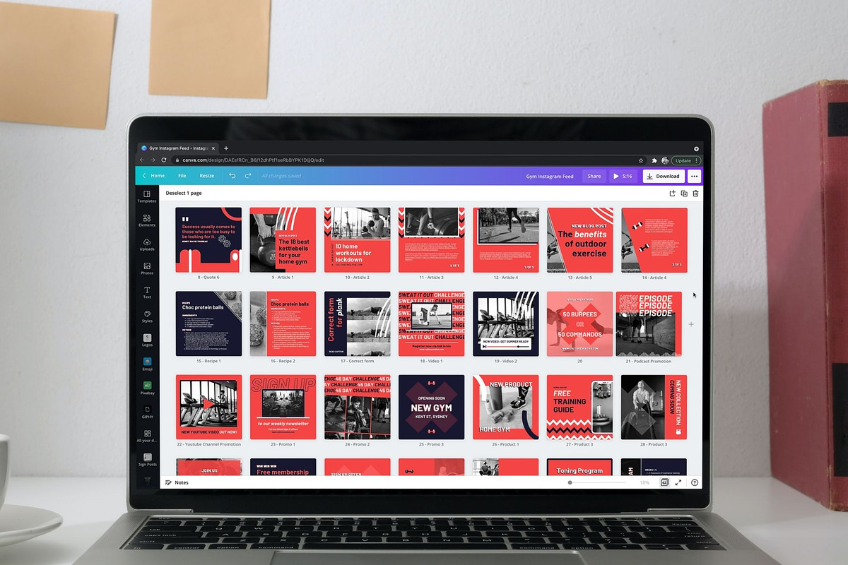 Gym Instagram Feed Canva Templates, a Social Media Template by Cultive Creative (Photo 2 of 13)