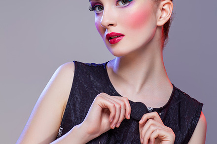 Beautiful girl with hairdo and bright makeup stock photo containing beautiful, a Beauty & Fashion Photo by Sweet Studio