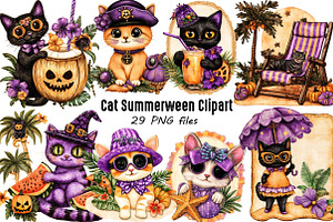 Cute Cat Summer ween Clipart, an Animal Illustration by SVGArt