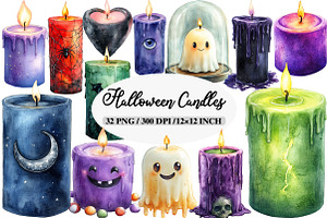 Watercolor Halloween Candles Clipart, an Illustration by Daily.Designs