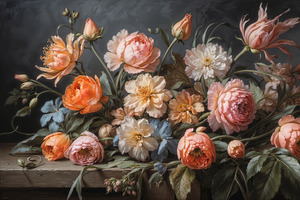 Elegant Dutch Dark Floral Wall Mural