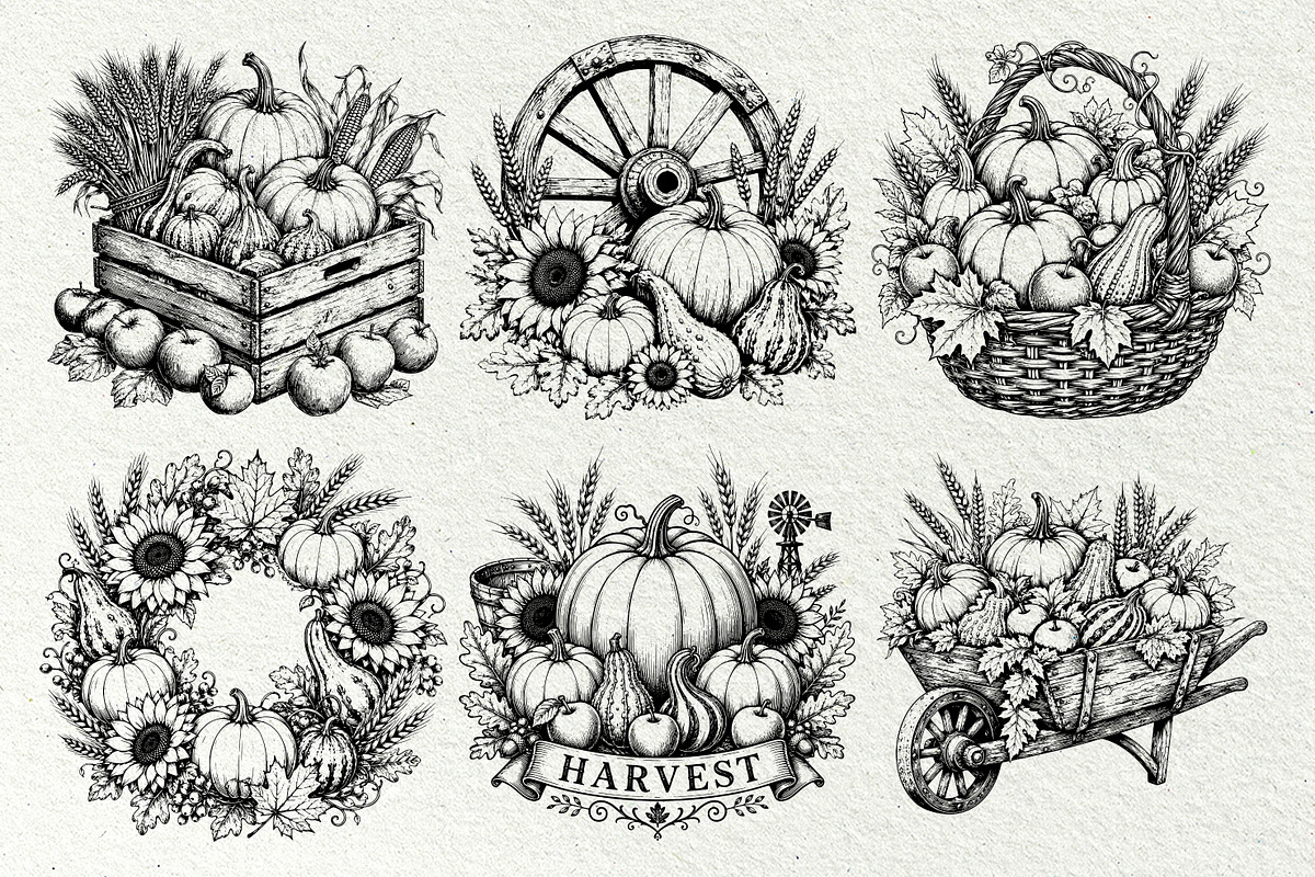 Pumpkin Harvest Line Art Graphics, a Seasonal Illustration by DENIDigitalArtSudio (Photo 4 of 6)