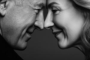Senior couple touching foreheads in an intimate black and white, a Photo by Studio ANNA