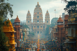 Crowds gather for a colorful festiva, a Photo by Tanuart