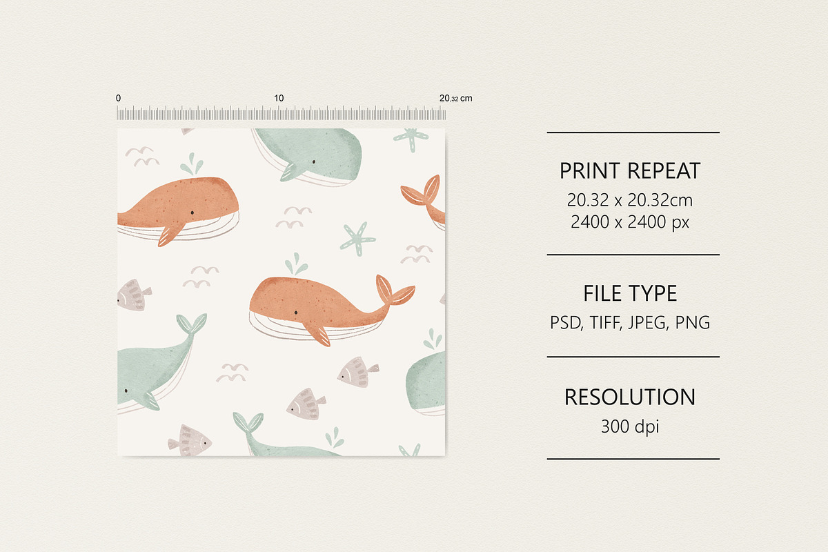 Cute whales, a Pattern Graphic by Olena Kuznietsova (Photo 4 of 9)