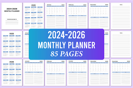 3 Year Monthly Planner 2024-2026 KDP, a Stationery Template by Shumaya