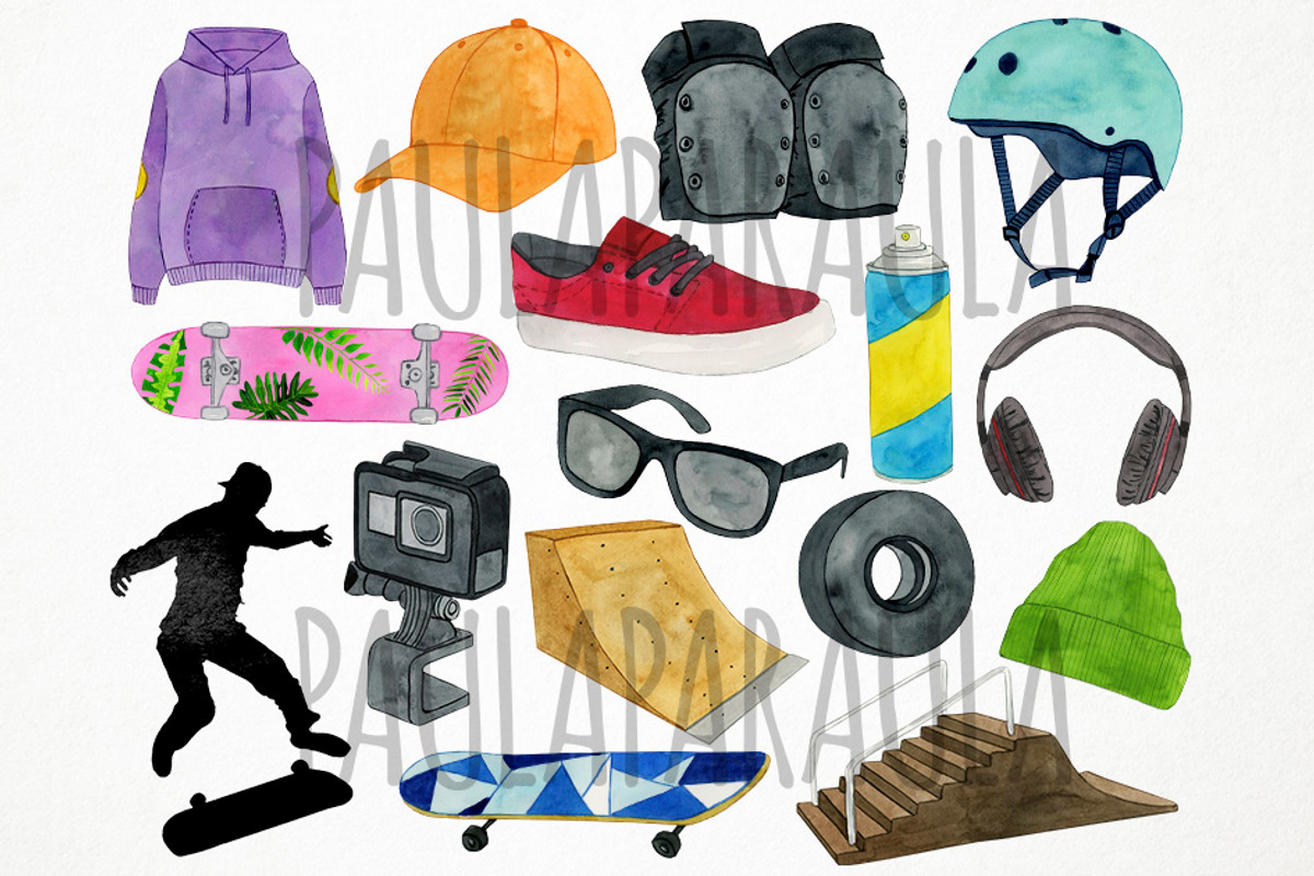 Watercolor Skate Clipart, Skateboard, an Object Graphic by Paulaparaula (Photo 2 of 3)