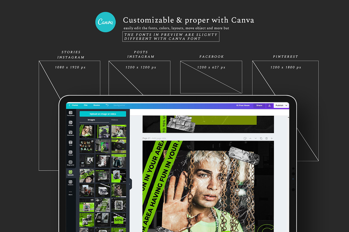 PS & CANVA Neon Hype - Social Media, a Social Media Template by Eviory (Photo 4 of 19)