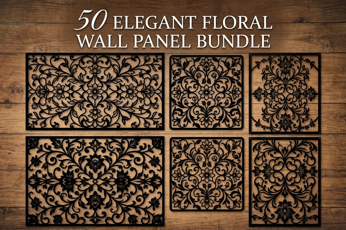 50 Elegant Floral Wall Panel Bundle, a Decorative Illustration by Amazin_art (Photo 1 of 25)