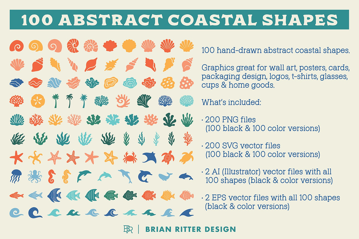 100 Abstract Sea Life Shapes, an Object Graphic by Brian Ritter Design (Photo 2 of 6)