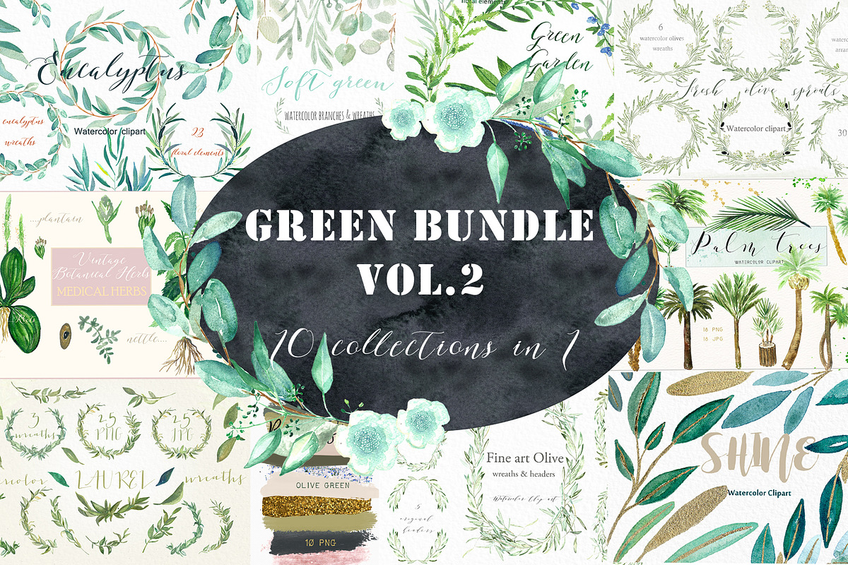 Green Bundle. vol.2. Watercolor, a Decorative Illustration by LABFcreations (Photo 1 of 14)