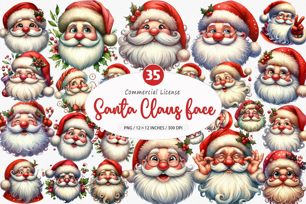Retro Funny Santa Claus Face Clipart, an Illustration by SinaCreation (Photo 1 of 5)