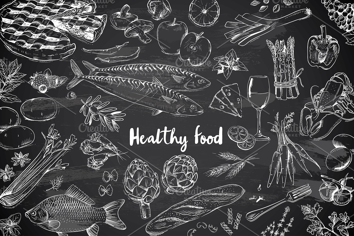 Chalkboard food set, a Food Illustration by artnLera (Photo 1 of 3)