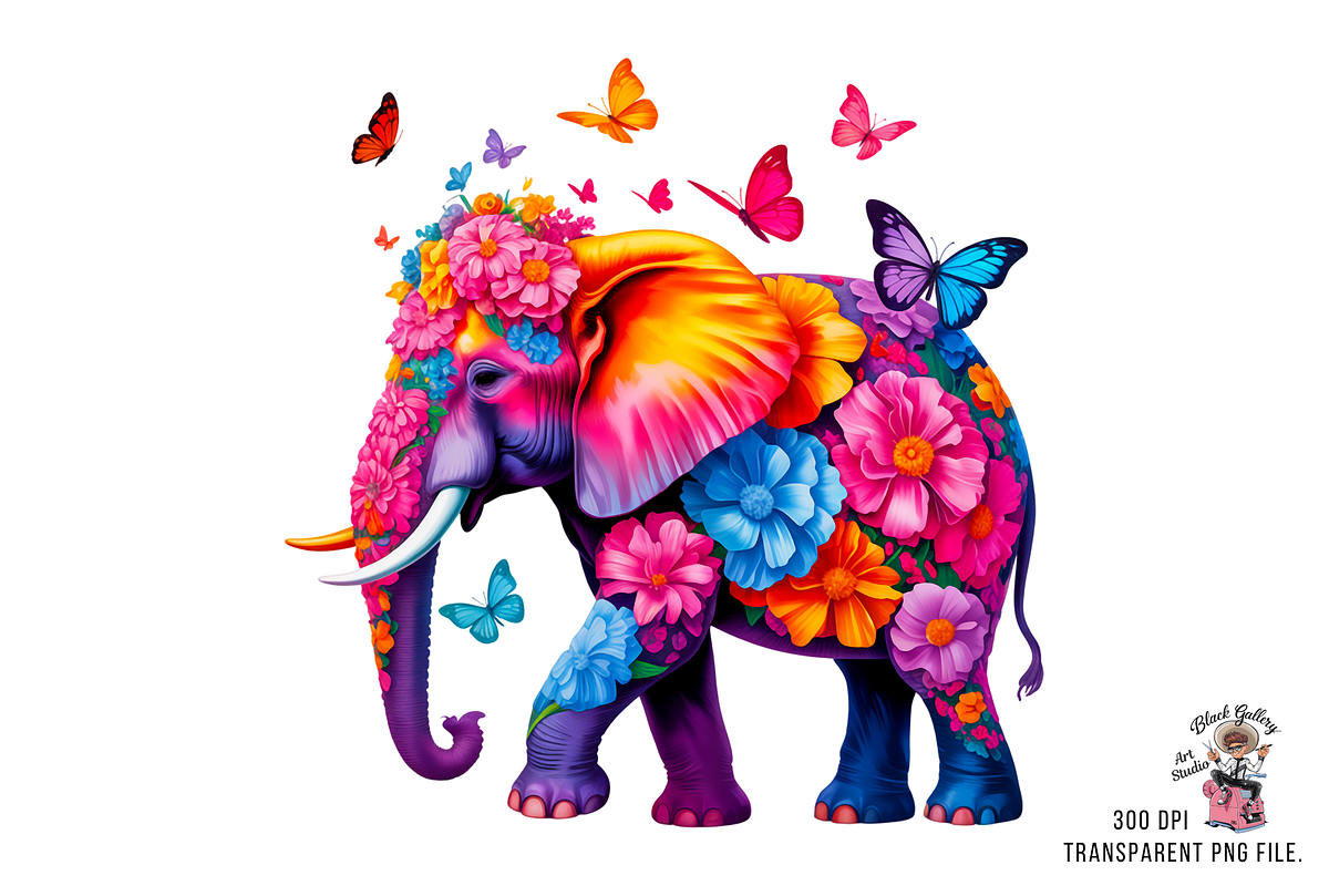 10 Colorful Floral Elephant PNG, a Graphic by Clipart Bloom (Photo 2 of 12)
