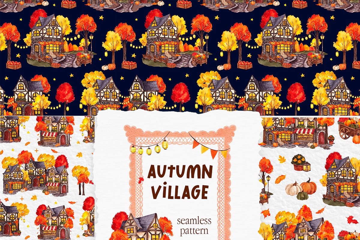 Autumn Village. Hand draw watercolor, an Object Illustration by ma_i_vi (Photo 7 of 9)