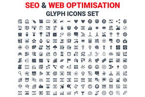 SEO & WEB Glyph Vctor Icons Set.