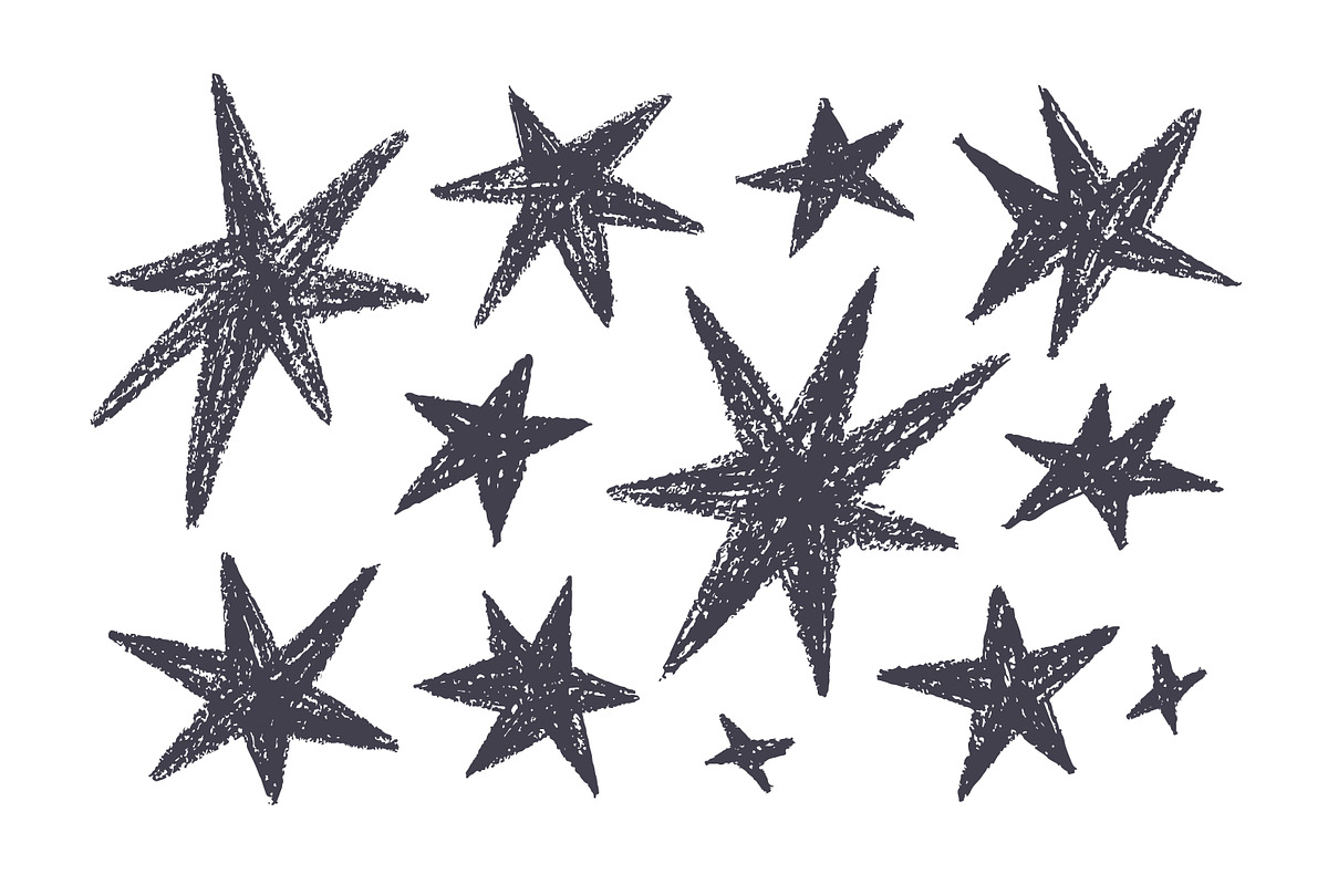 Stars set. Crayon textured doodles, an Object Graphic by Good Studio (Photo 3 of 6)