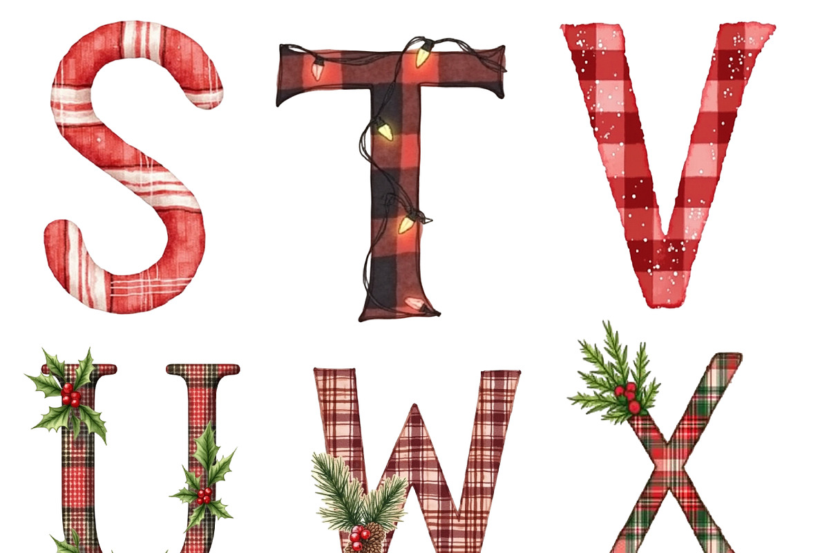 Buffalo Plaid Christmas Alphabet PNG, an Illustration by CrexoraLab (Photo 4 of 7)