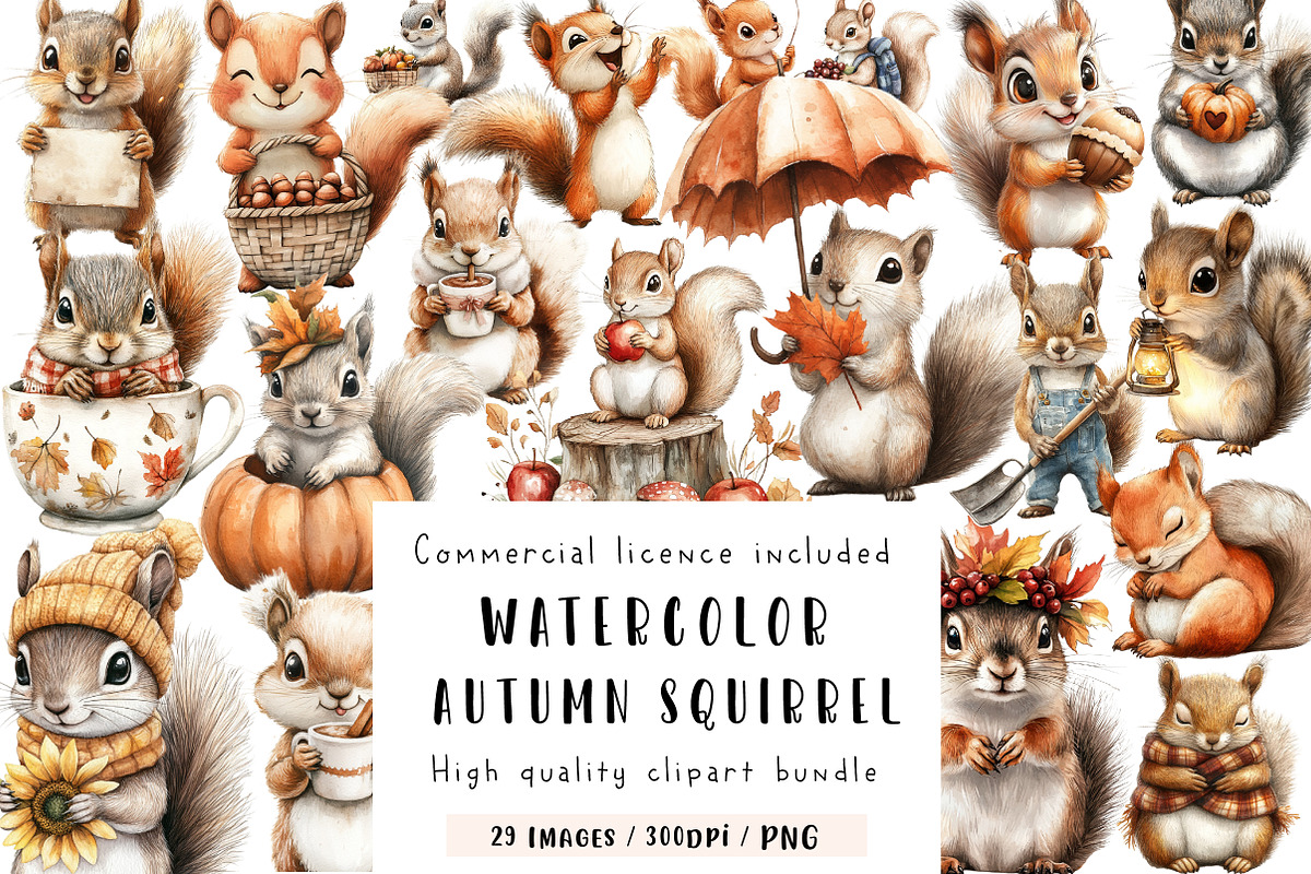 Autumn Squirrel Clipart, an Illustration by CreationArt (Photo 1 of 9)