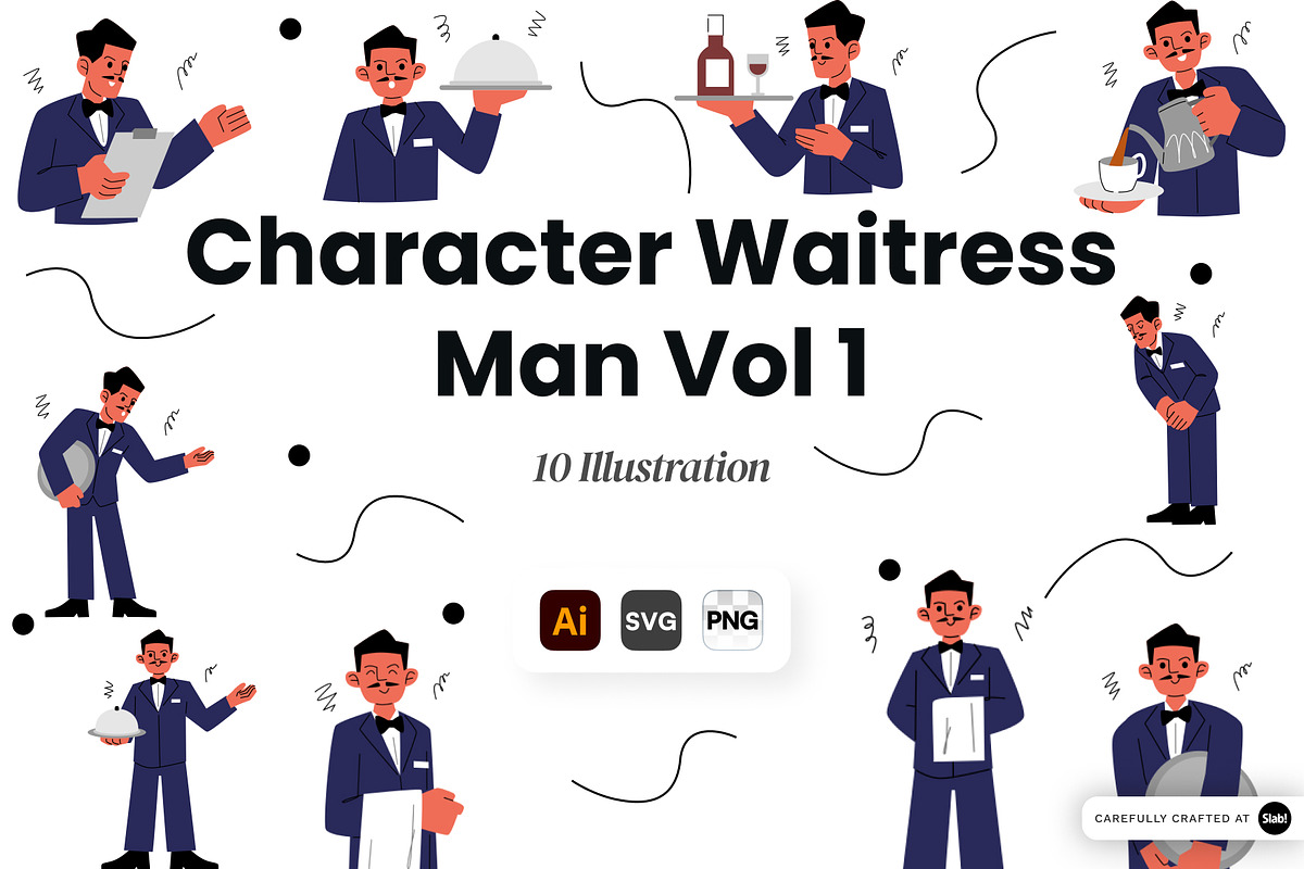 Waiter Man Character Vol 1, a Work Illustration by SLAB! Design (Photo 1 of 3)