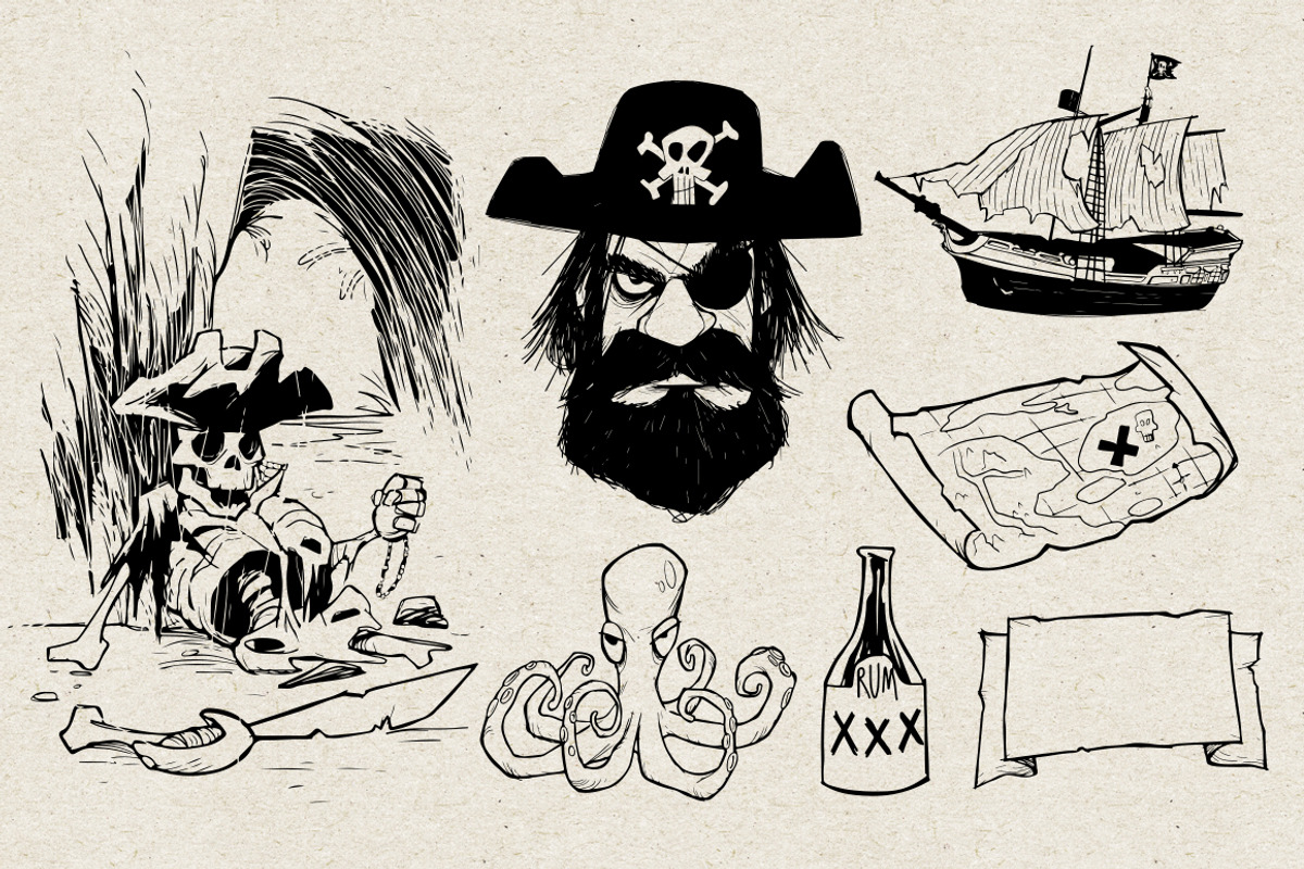 21 Hand Drawn Pirate Vectors preview 4
