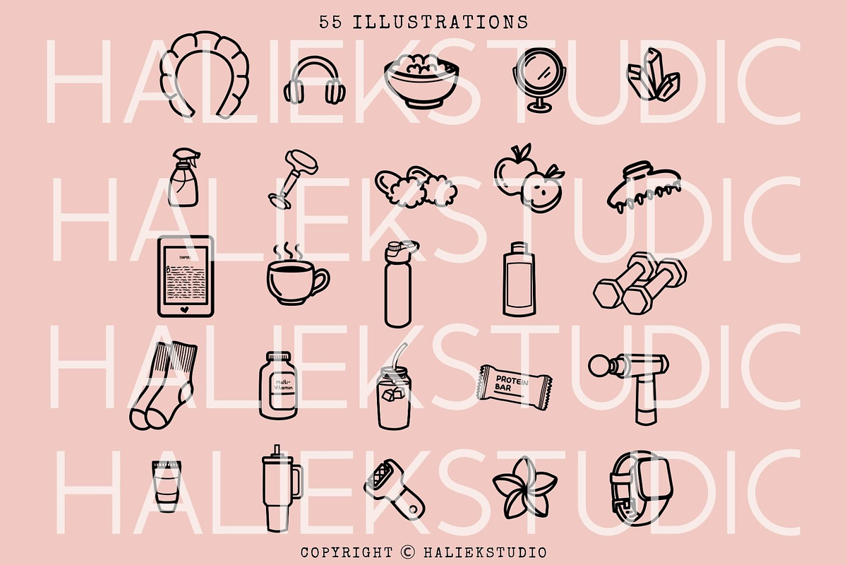 Wellness Girly Procreate Stamp Brush, a Brush Add-On by HalieKStudio (Photo 3 of 10)