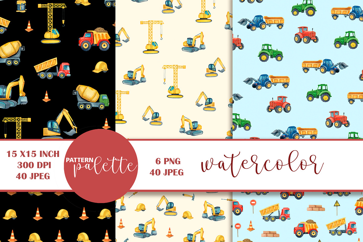Watercolor Construction Patterns, a Pattern Graphic by PatternPalette (Photo 9 of 9)
