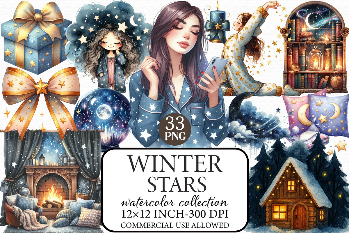 Watercolor Winter Stars Clipart, an Illustration by Libby Wishes (Photo 1 of 6)