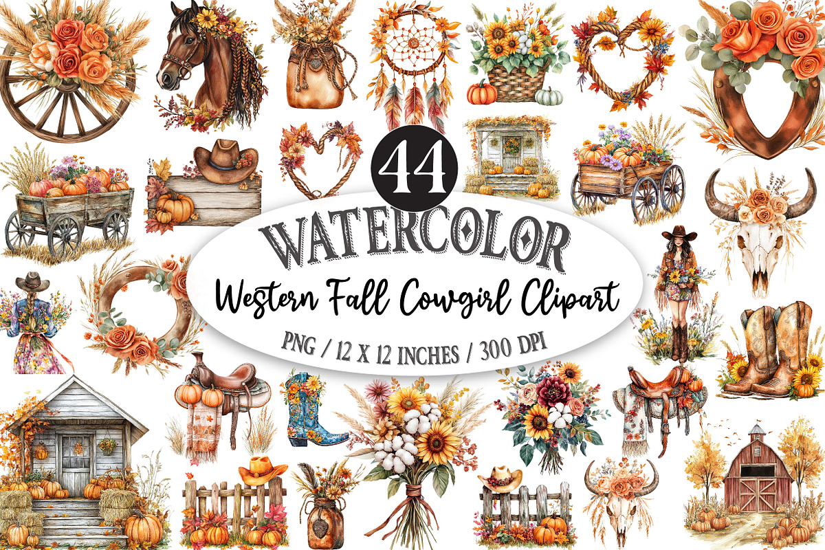 Western Fall Cowgirl Clipart, a Seasonal Illustration by Designking (Photo 1 of 5)