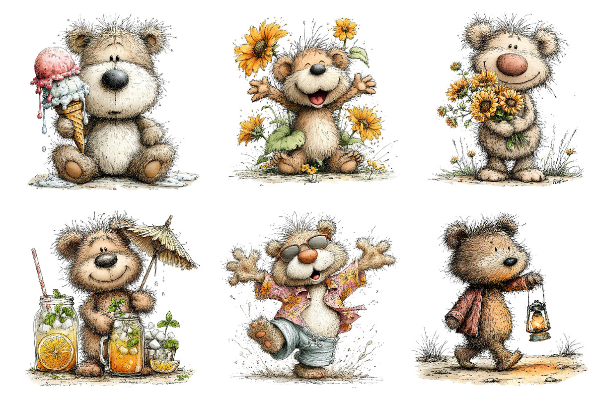 Whimsical Summer Teddy Bear Clipart, an Illustration by Dream Creation (Photo 3 of 7)