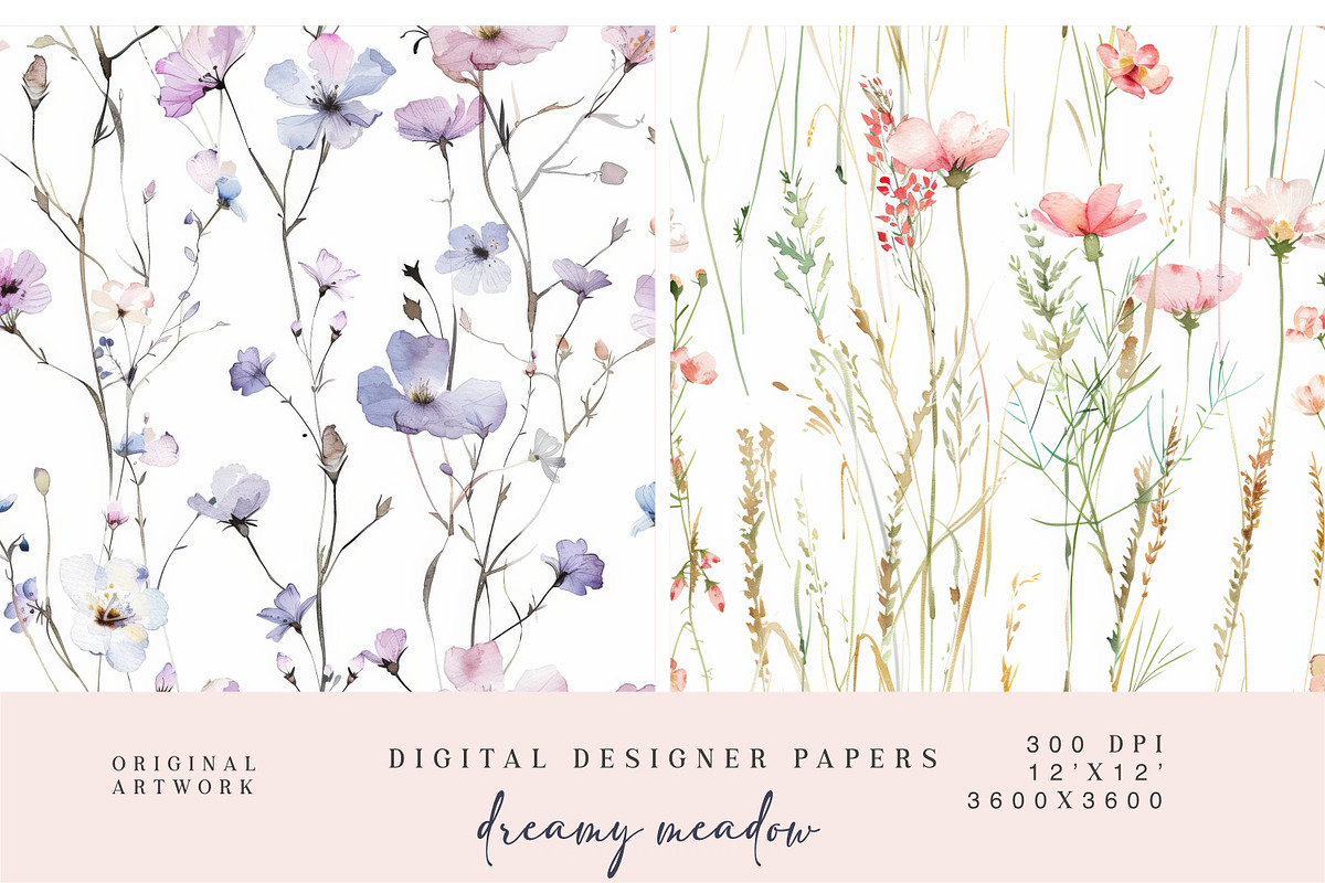 Pink Meadow Flowers Pattern Set, a Pattern Graphic by Patishop Art (Photo 4 of 7)