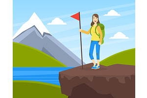 Young Woman with Backpack Standing, a Sport Illustration by TopVectors