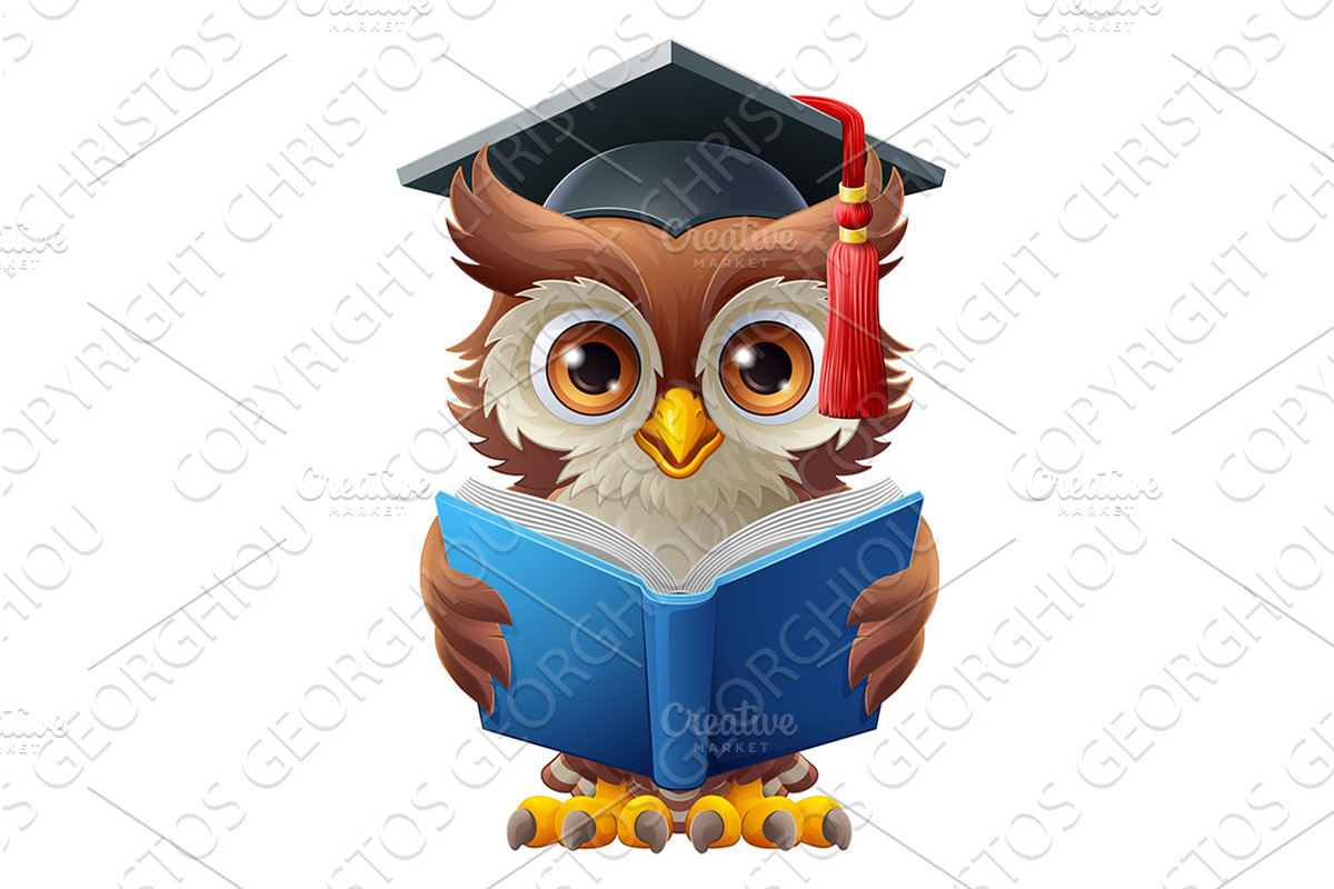 Wise Owl Cartoon Old Professor, an Education Illustration by Christos Georghiou
