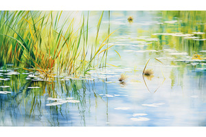 calm water color grass ai generated, a Nature Photo by pikepicture