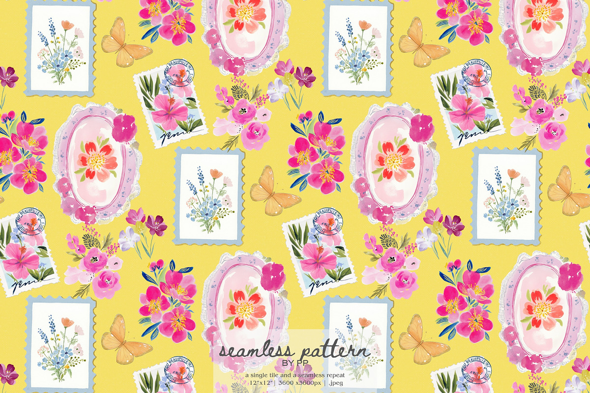 postage stamp seamless pattern, a Pattern Graphic by Pink Studio Art (Photo 1 of 4)