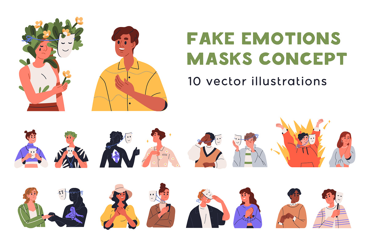 People behind fake mask concept set, a Person Illustration by Good Studio (Photo 1 of 11)