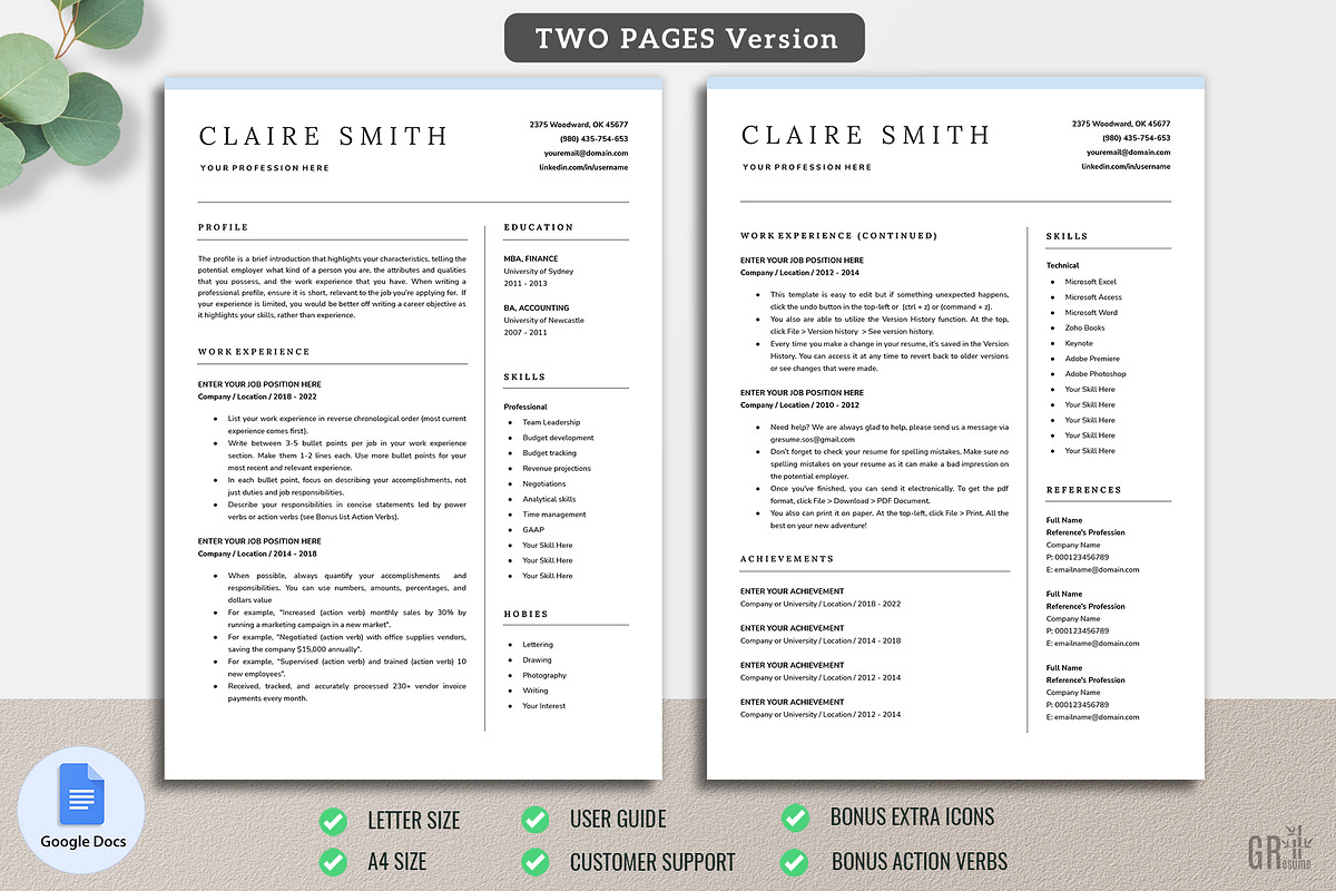 Google Docs Resume CV Template 04, a Resume Template by GResume (Photo 3 of 7)