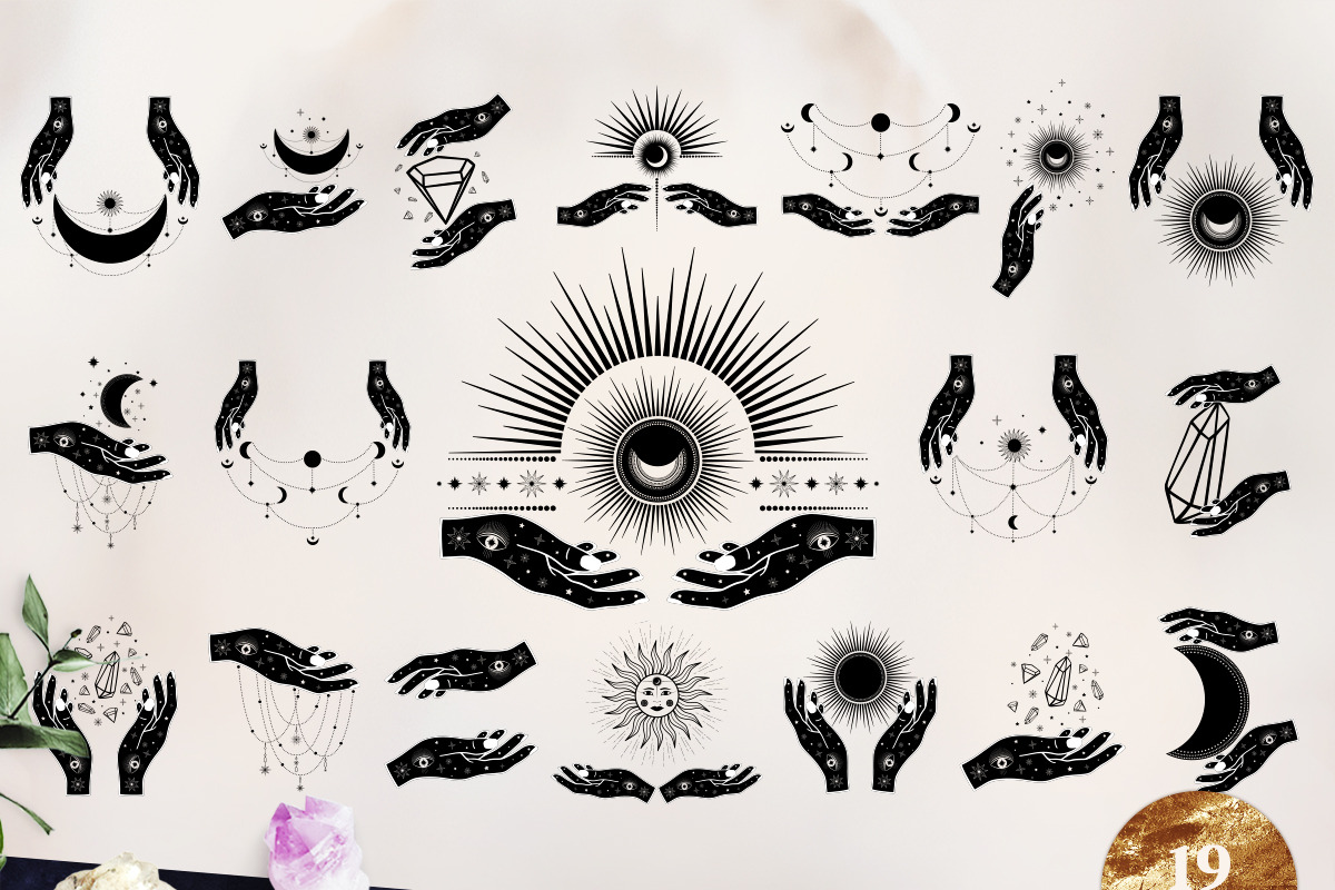 Sun, Moon, Sunbursts, Women's hands, an Object Illustration by Diana Kovach (Photo 4 of 9)