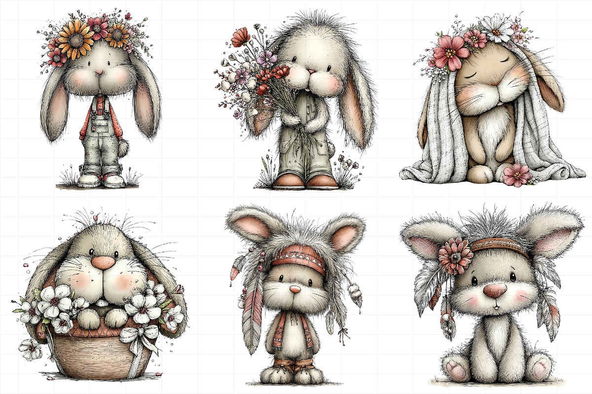 Boho Easter Bunny Clipart, an Illustration by Daily.Designs (Photo 7 of 8)