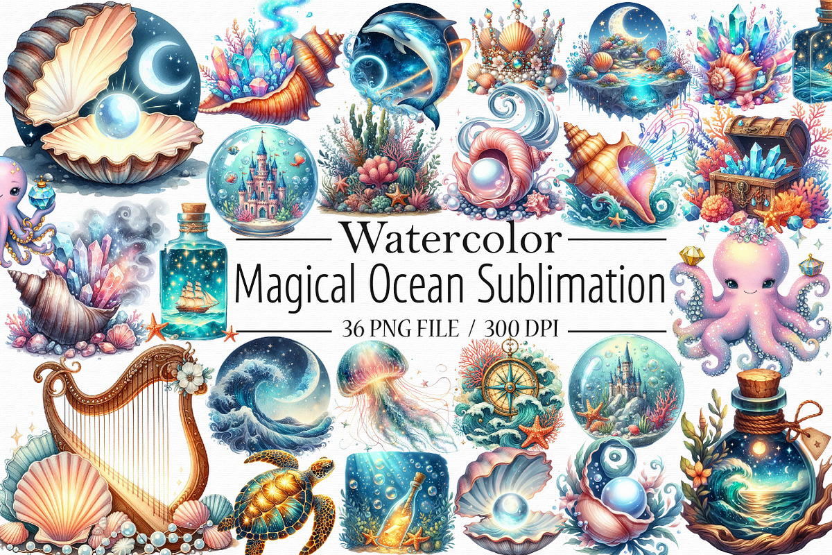 Magical Ocean Sublimation Clipart, an Illustration by Libby Wishes (Photo 1 of 7)