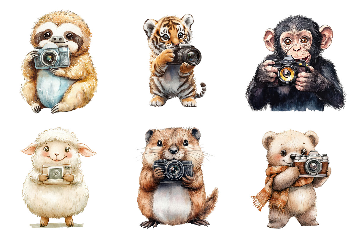 Watercolor Cute Animals Photographer, an Illustration by SinaCreation (Photo 4 of 5)